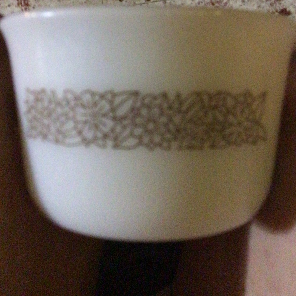Pyrex White Cup with Brown Floral Design